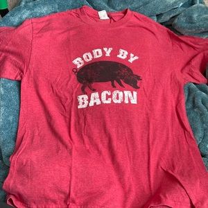 Size Large—“Body By Bacon” Funny Shirt in Red